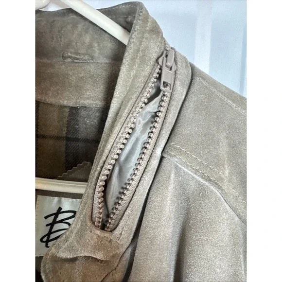 Vintage Bermans Suede Leather Jacket Mens 46 Plaid Lined Zip Hood Brown